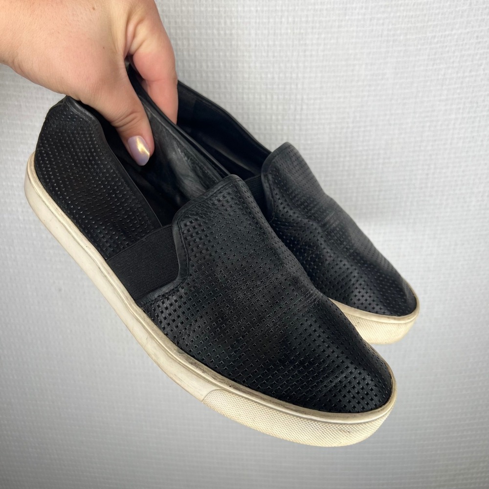 Vince Blair Black Perforated Leather Slip On Sneakers Women 8M EUR 39